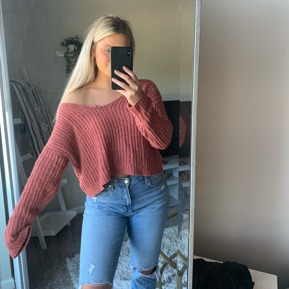Off the shoulder cropped sweater